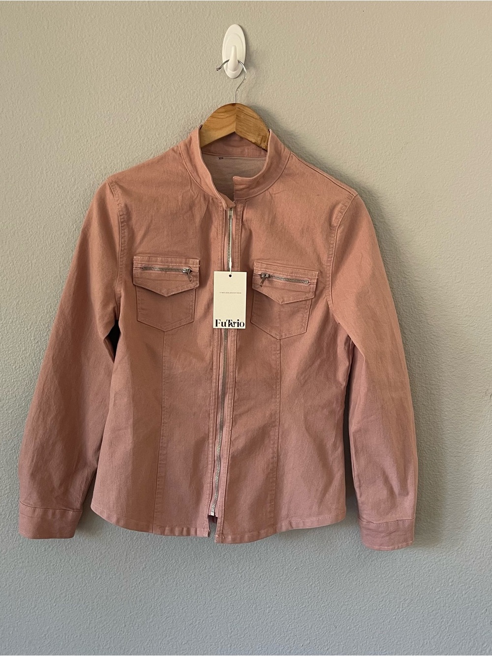 NWT Futario dusty rose zip-front utility jacket size L stretchable fitted
